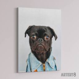 "Artery8 Deluvio Pug Puppy Dog In Jacket Canvas Wall Art Print in Light Grey - Size: W18"" x H24""" - thumbnail 2