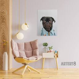 "Artery8 Deluvio Pug Puppy Dog In Jacket Canvas Wall Art Print in Light Grey - Size: W18"" x H24""" - thumbnail 3