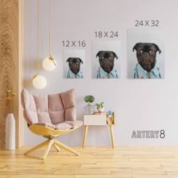 "Artery8 Deluvio Pug Puppy Dog In Jacket Canvas Wall Art Print in Light Grey - Size: W18"" x H24""" - thumbnail 4
