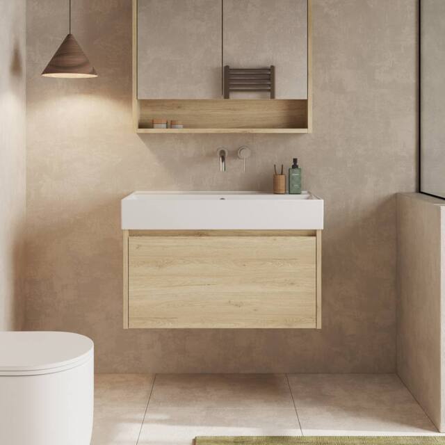 Banyetti Mino 800mm Wall Hung Vanity Unit with Veneto 0TH Basin- Natural Oak in Light Oak - image 1
