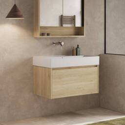 Banyetti Mino 800mm Wall Hung Vanity Unit with Veneto 0TH Basin- Natural Oak in Light Oak - thumbnail 3