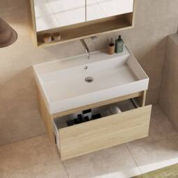 Banyetti Mino 800mm Wall Hung Vanity Unit with Veneto 0TH Basin- Natural Oak in Light Oak - thumbnail 4