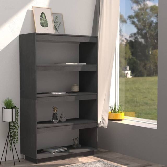 Berkfield Home Beautiful Book Cabinet/Room Divider Grey 80x35x135 cm Solid Pinewood - Size: 80 x 35 x 135 cm - image 1