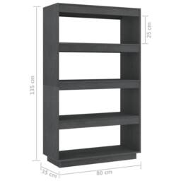 Berkfield Home Beautiful Book Cabinet/Room Divider Grey 80x35x135 cm Solid Pinewood - Size: 80 x 35 x 135 cm - thumbnail 8