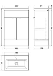 Balterley Alrewas Contemporary 2 Door Vanity Basin Unit, Gloss White, 600mm in White - thumbnail 5