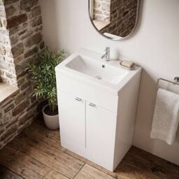 Balterley Alrewas Contemporary 2 Door Vanity Basin Unit, Gloss White, 600mm in White - thumbnail 3