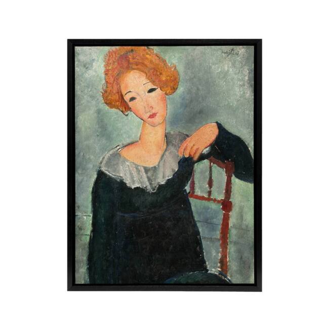 "Artery8 Woman with Red Hair Portrait Modigliani Vintage Framed Canvas Wall Art in Grey - Size: W12"" x H16""" - image 1