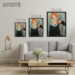 "Artery8 Woman with Red Hair Portrait Modigliani Vintage Framed Canvas Wall Art in Grey - Size: W12"" x H16""" - thumbnail 4