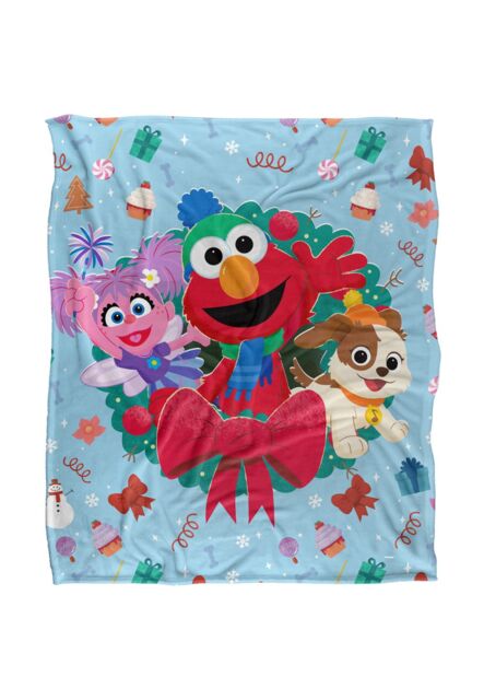Sesame Street Furry Friends Forever Elmo Abby Wreath Silky Touch Super Soft Throw Blanket 152 X 127 cm in White - image 1