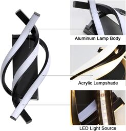 COMELY Modern LED Wall Light, 22W Black Spiral Aluminum LED Wall Lamp, 3000K - thumbnail 8