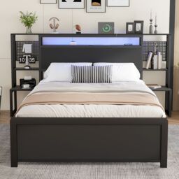 Matteo Metal Bed, Iron Bed, 4ft6 Double Bed With Multi-Color LED Strip Lights & Charging Port in Black - Size: Single Fitted - thumbnail 2