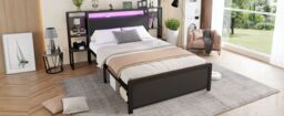 Matteo Metal Bed, Iron Bed, 4ft6 Double Bed With Multi-Color LED Strip Lights & Charging Port in Black - Size: Single Fitted - thumbnail 7