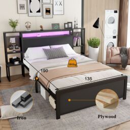 Matteo Metal Bed, Iron Bed, 4ft6 Double Bed With Multi-Color LED Strip Lights & Charging Port in Black - Size: Single Fitted - thumbnail 6