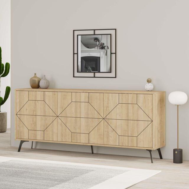 Decortie 6-Doors Push-to-open Doors Sideboard 'Dune' with Metal Legs 183cm in Natural - Size: 3 Pack - image 1
