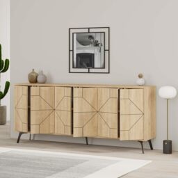 Decortie 6-Doors Push-to-open Doors Sideboard 'Dune' with Metal Legs 183cm in Natural - Size: 3 Pack - thumbnail 4