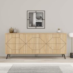 Decortie 6-Doors Push-to-open Doors Sideboard 'Dune' with Metal Legs 183cm in Natural - Size: 3 Pack - thumbnail 5