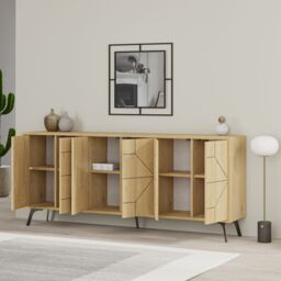 Decortie 6-Doors Push-to-open Doors Sideboard 'Dune' with Metal Legs 183cm in Natural - Size: 3 Pack - thumbnail 7