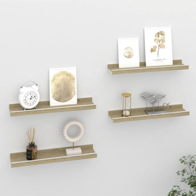 Berkfield Home Wall Shelves 4 pcs White & Sonoma Oak 40x9x3 cm - Size: 40 x 9 x 3 cm - image 1
