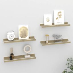 Berkfield Home Wall Shelves 4 pcs White & Sonoma Oak 40x9x3 cm - Size: 40 x 9 x 3 cm - thumbnail 1