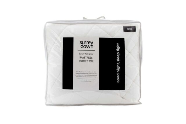 surrey down Luxury Quilted Waterproof Mattress Protector in White - Size: Double Fitted - image 1