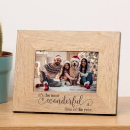 Uniqueful Personalised Most Wonderful Wood Picture Frame 6 x 4 Christmas Family in Brown - thumbnail 1