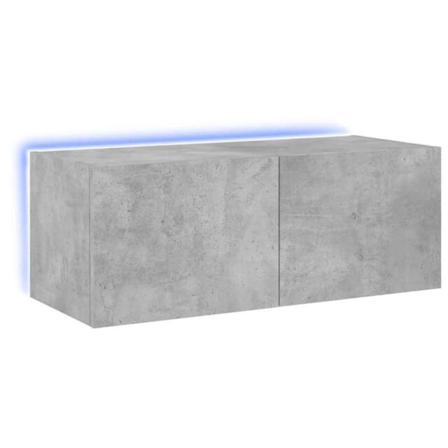 Berkfield Home TV Wall Cabinet with LED Lights Concrete Grey 80x35x31 cm - Size: 80 x 35 x 31 cm - image 1