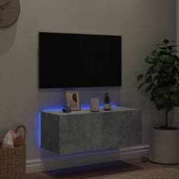 Berkfield Home TV Wall Cabinet with LED Lights Concrete Grey 80x35x31 cm - Size: 80 x 35 x 31 cm - thumbnail 3