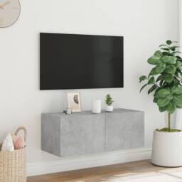 Berkfield Home TV Wall Cabinet with LED Lights Concrete Grey 80x35x31 cm - Size: 80 x 35 x 31 cm - thumbnail 4