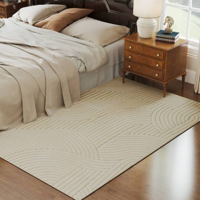 HOMCOM Modern Geometric Rug, Thick & Plush, Non-Slip, 230 x 160 cm, Cream - Size: 230 cm x 160 cm - image 1