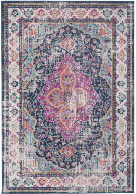 THE RUGS Marrakech Pink Navy Distressed Medallion Living Room Rug & Runner 440 - Size: 200 cm x 290 cm - image 1