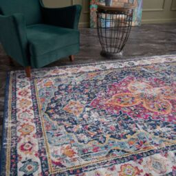 THE RUGS Marrakech Pink Navy Distressed Medallion Living Room Rug & Runner 440 - Size: 200 cm x 290 cm - thumbnail 8