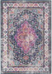 THE RUGS Marrakech Pink Navy Distressed Medallion Living Room Rug & Runner 440 - Size: 200 cm x 290 cm - thumbnail 1