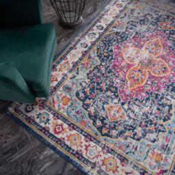 THE RUGS Marrakech Pink Navy Distressed Medallion Living Room Rug & Runner 440 - Size: 200 cm x 290 cm - thumbnail 7