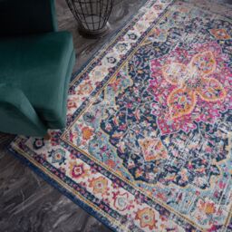 THE RUGS Marrakech Pink Navy Distressed Medallion Living Room Rug & Runner 440 - Size: 200 cm x 290 cm - thumbnail 3