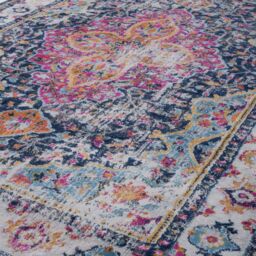 THE RUGS Marrakech Pink Navy Distressed Medallion Living Room Rug & Runner 440 - Size: 200 cm x 290 cm - thumbnail 5