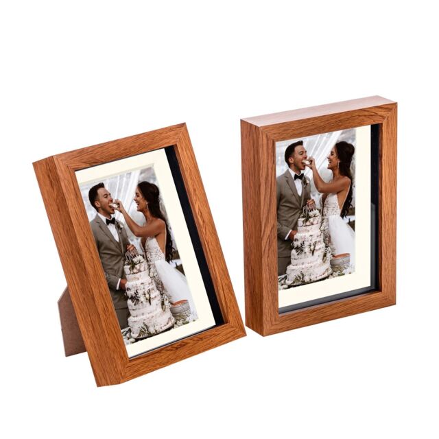 "Nicola Spring 3D Box Photo Frames - 5 x 7"" with 4 x 6"" Mount - White Mount - Pack of 2 in Dark Brown" - image 1