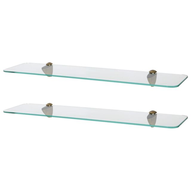 Harbour Housewares 2x Rounded Floating Glass Shelves - 60cm Bathroom Storage Display Unit in Gold - image 1