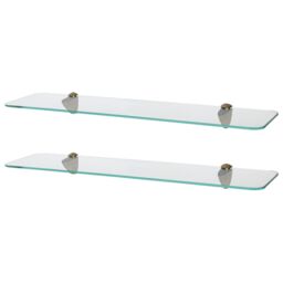 Harbour Housewares 2x Rounded Floating Glass Shelves - 60cm Bathroom Storage Display Unit in Gold - thumbnail 1