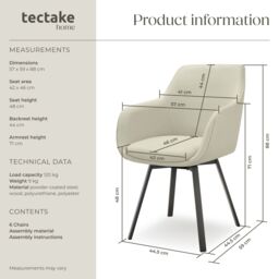 tectake Dining Chair Alicon Set Of 6 - Greige in Beige - Size: 6 Pack - thumbnail 6