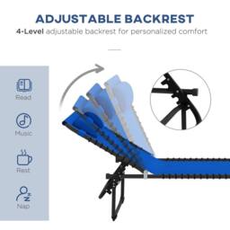 OUTSUNNY 2 Pcs Folding Beach Chair Chaise Lounge 4 Adjustable Positions in Blue - thumbnail 4