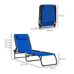 OUTSUNNY 2 Pcs Folding Beach Chair Chaise Lounge 4 Adjustable Positions in Blue - thumbnail 3