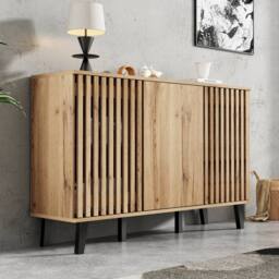 Matteo Modern Vintage Wood Effect Sideboard Cabinet with 3 Doors in Natural - thumbnail 2
