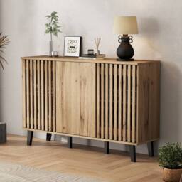 Matteo Modern Vintage Wood Effect Sideboard Cabinet with 3 Doors in Natural - thumbnail 9