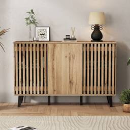 Matteo Modern Vintage Wood Effect Sideboard Cabinet with 3 Doors in Natural - thumbnail 4