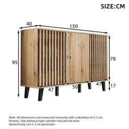 Matteo Modern Vintage Wood Effect Sideboard Cabinet with 3 Doors in Natural - thumbnail 5