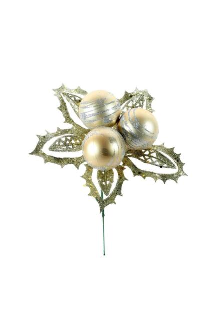 KDMD Champagne Bauble Pick with Leaves 12cm 5 Pack in Green - image 1