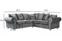 Furnishings For Less UK Zoey Grey Plush Velvet Fabric 5 Seater L Shaped Corner Sofa Chesterfield Design - thumbnail 2
