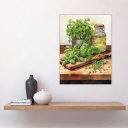 "Artery8 Country Kitchen Art Watercolour Basil Herb Still Life Study Painting Large Wall Art Poster Print Thick Paper 18X24 Inch - Size: W18"" x H24""" - thumbnail 4
