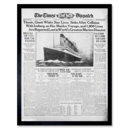 Artery8 Wall Art Print Vintage Newspaper Front Page The Times Dispatch Article Titanic Maiden Voyage Marine Disaster 1912 Art Framed - thumbnail 1