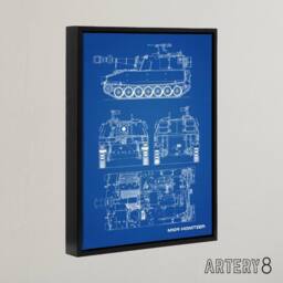 "Artery8 M109 Howitzer Artillery US Military Blueprint Framed Canvas Wall Art Print in Blue - Size: W12"" x H16""" - thumbnail 2